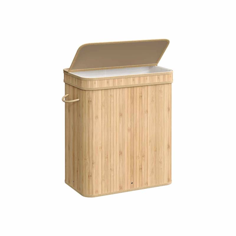 Wäschekorb 100 Liter aus Bambus mit Deckel und Griffen naturfarben von SONGMICS
