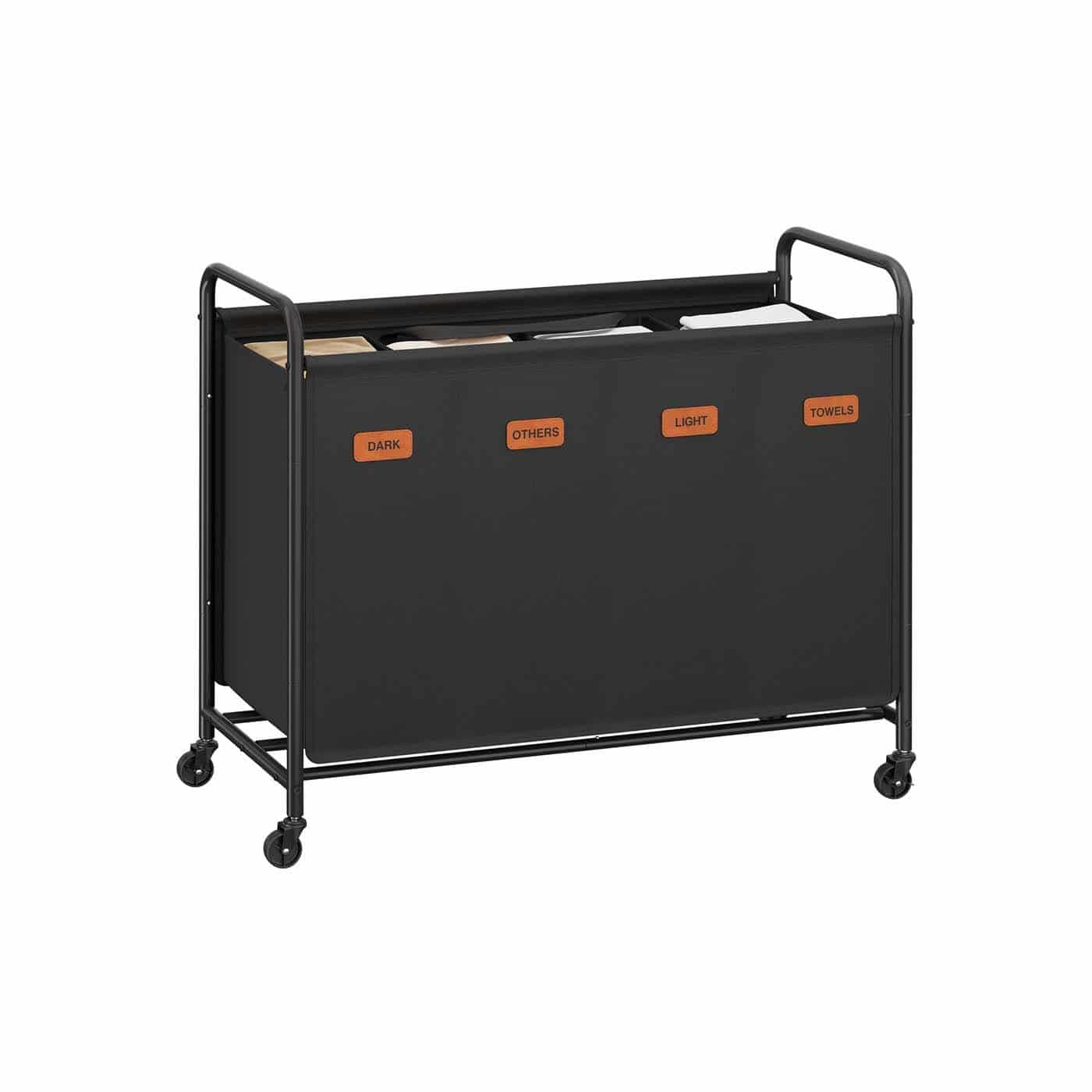 Wäschekorb 200 L mit Rollenund 3 Fächern tintenschwarz von SONGMICS