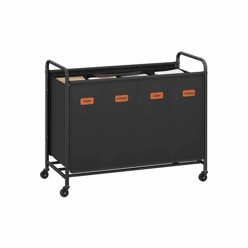 Wäschekorb 200 L mit Rollenund 3 Fächern tintenschwarz von SONGMICS