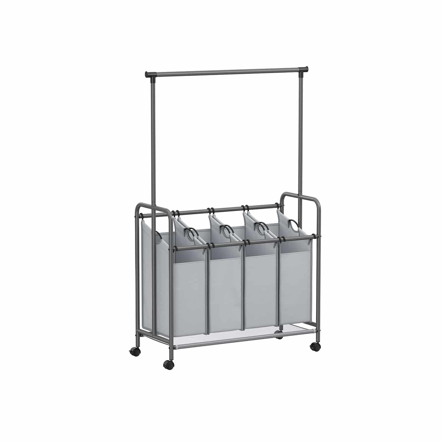 Wäschekorb 4 x 50 Liter auf Rollen mit Wäschesack abnehmbar grau von SONGMICS