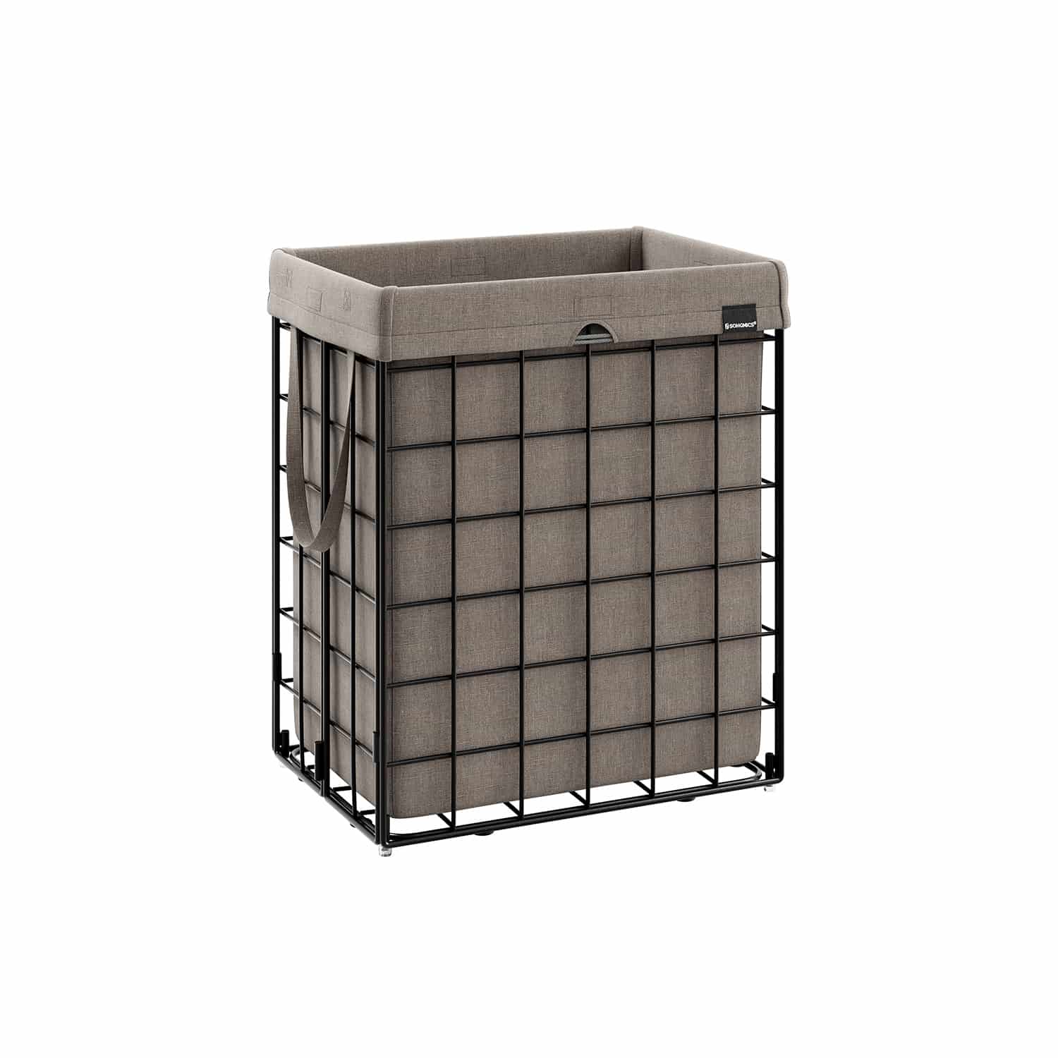 Wäschekorb 90 L faltbar Metalldrahtgestell schwarz-kamelbraun von SONGMICS