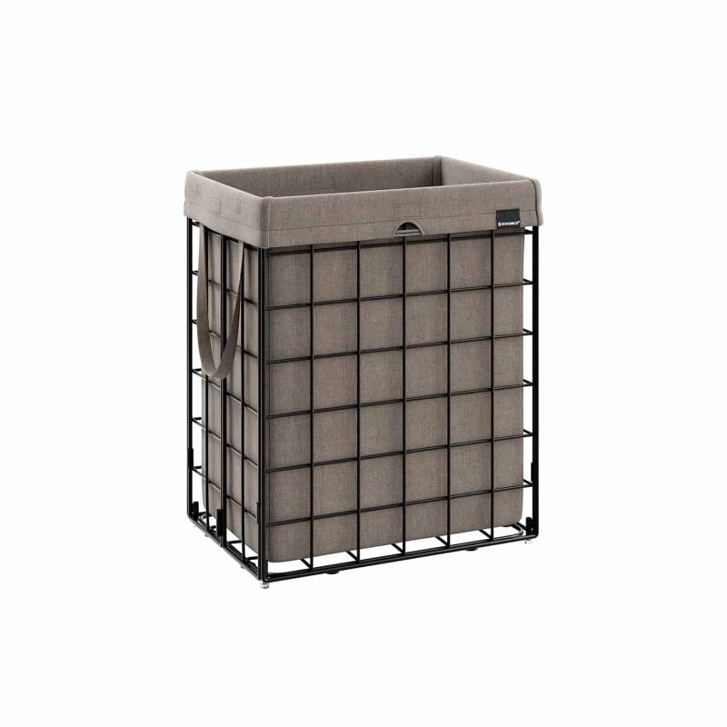 Wäschekorb 90 L faltbar Metalldrahtgestell schwarz-kamelbraun von SONGMICS
