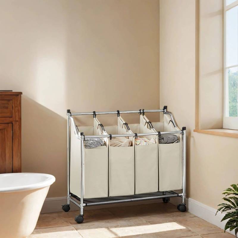 Wäschekorb mit Rollen, 4 x 35 L, Wäschesammler mit 4 abnehmbaren Wäschesäcken von SONGMICS