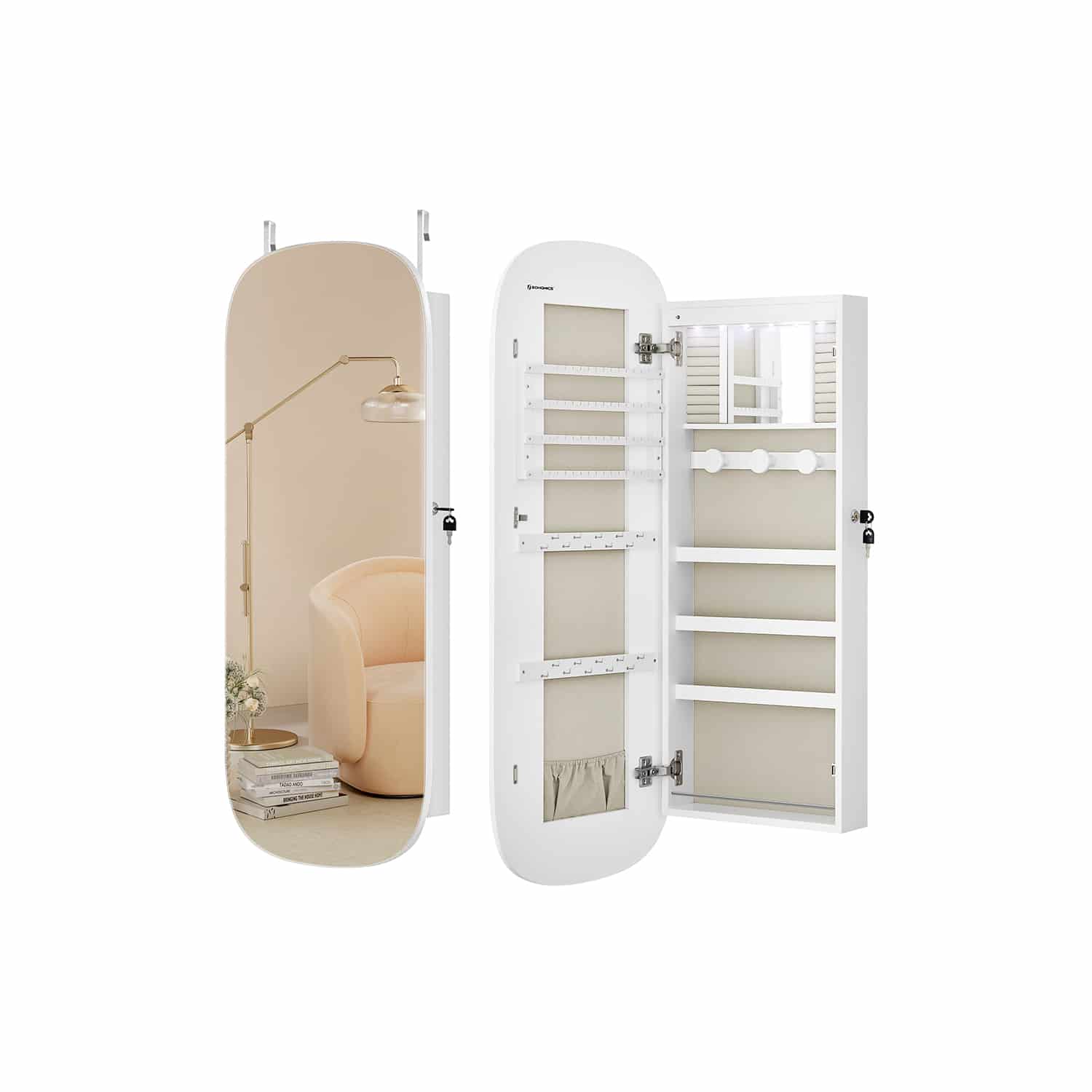 Wandschrank mit Spiegel Oberfläche in Weiß Wandschrank mit Spiegel Oberfläche in Weiß von SONGMICS