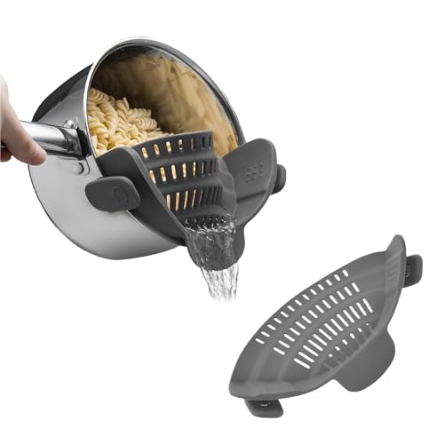 Nudelsieb Kunststoff, Schnappsieb aus Silikon, Topf Sieb Kunststoff Silikonsieb Küchensieb, Abtropfsieb, Passend für Alle Töpfe und Pfannen,Clip-on-Sieb Zum Abtropfen von Fleisch,Gemüse,Obst (Grau) von SONGWEITEC