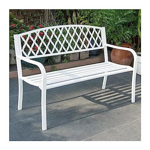 SONGYL-20249 Gartenbank Terrassenbänke for den Außenbereich, dekorative Vintage-Gartenstühle aus Metall for die Lange Terrasse – Möbel for die Veranda Outdoor Bank(Weiß) von SONGYL-20249