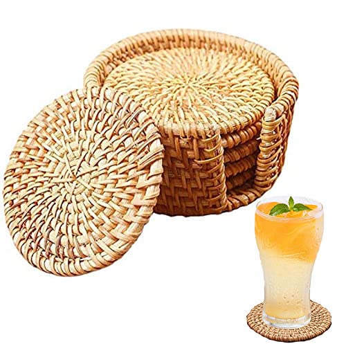 SONGYUAN 6er Set Tischsets Rund handgefertigten gewebten Becheruntersetzern Runde Rattan Untersetzer Tisch Isolier Kreative SchüSsel Tee Tasse Tisch Set von SONGYUAN