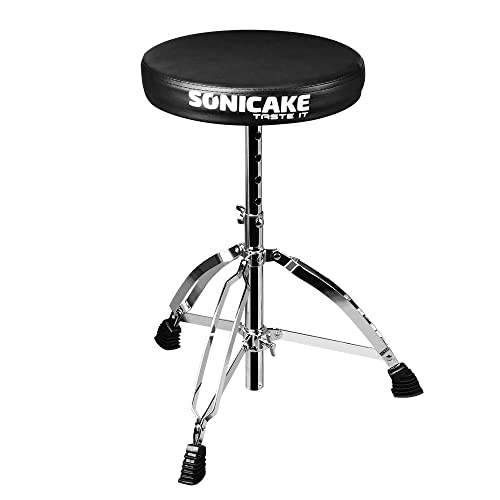 SONICAKE Schlagzeughocker Höhenverstellbar Drumhocker faltbar mit rutschfest gepolsterter Sitzfläche schwarz von SONICAKE