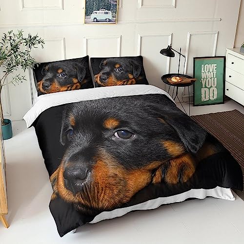 Rottweiler 3 Teilig Bettwäsche Set Mikrofaser 3D Druck Bettbezug Set Mit Reißverschluss Und Kissenbezugfurry Animals Bettwäsche Für Mädchen Jungen KinderDouble（200x200cm） von SONLED