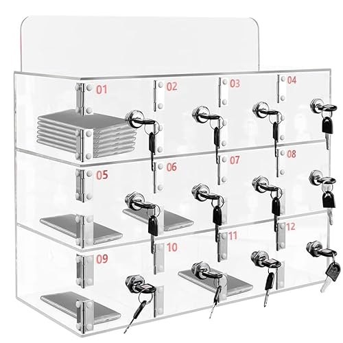 SONLED Handy-Aufbewahrungsspind, an der Wand montierter Handy-Aufbewahrungsschrank, transparente Handy-Aufbewahrungsbox mit Nummerierung und Schloss, 6/9/12/15/20/25/30 Steckplätze 12grids von SONLED