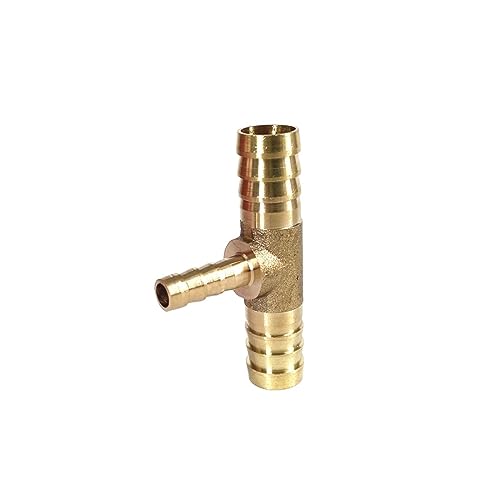 Schlauchstutzen 4 mm 5 mm 6 mm 10 mm 12 mm 14 mm 16 mm T-Stück Reduzierstück Messing Stachelrohr Fitting Reduzierstück Kupplung Verbindungsadapter (Farbe: Messing, Größe: 10-6-10 mm Außendurchmesser) von SONLED