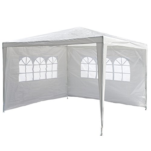 SONLEX Garten-Pavillon 3 x 3 m weiß wasserdicht inklusive 2 Seitenwänden mit je 3 Fenstern Material PE-Plane 110 g/m² weiß Festival-Zelt Unterstand von SONLEX