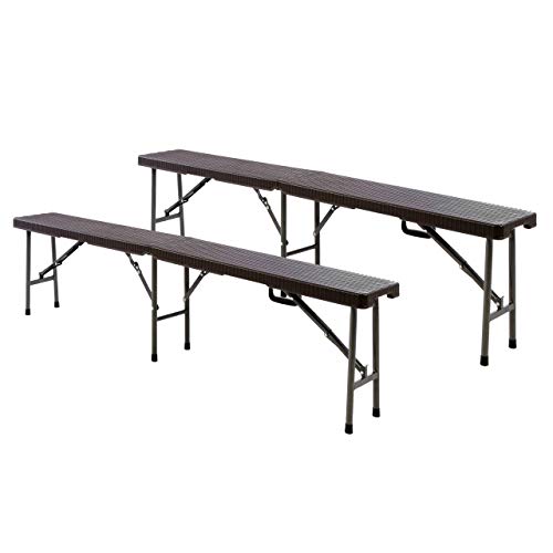 SONLEX 2er Set Bierbank klappbar Partybank 180 x 25 x 41 cm braun bis 200 kg Gartenbank für 4 Personen Garnitur wetterfest Kunststoff von SONLEX