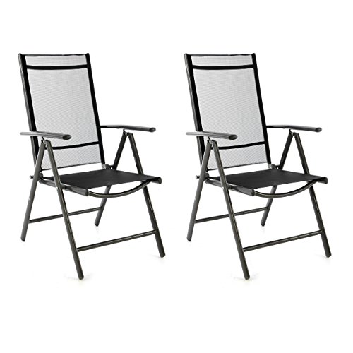 SONLEX 2er Set Klappstuhl Klappsessel Gartenstuhl Campingstuhl Liegestuhl – Sitzmöbel – klappbarer Stuhl aus Aluminium & Kunststoff - schwarz (Textilene) / anthrazit (Rahmen) von SONLEX