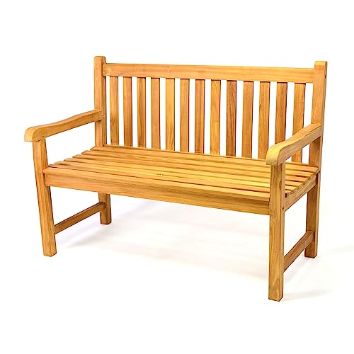 SONLEX Holzbank 2-Sitzer aus Teak Holz behandelt - Gartenbank Sitzbank 120 cm – hochwertig massiv – Reine Handarbeit – wetterfest Gartenmöbel von SONLEX