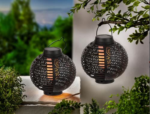 SONNENKERZE SOLAR-LATERNEN "FLAME", 2ER-SET SCHWARZ, 2 IN 1 FUNKTION: HÄNGELEUCHTE, TISCHLEUCHTE MIT LED FLAMMEN-EFFEKTBELEUCHTUNG von SONNENKERZE