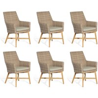6er-Set Garten-Sessel Helios Aluminium/Teakholz mit Polyrattan rustic-stream Gartenstu - Sonnenpartner von SONNENPARTNER