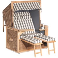Sonnenpartner - Strandkorb Admiral Teak 2-Sitzer xl 3/4-Liegemodell grau/anthrazit mit 2 Nackenrollen von SONNENPARTNER
