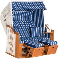 SunnySmart Garten-Strandkorb Rustikal 250 PLUS 2-Sitzer XL weiß/blau mit Kissen von SONNENPARTNER