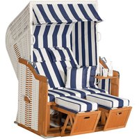 SunnySmart Garten-Strandkorb Rustikal 250 PLUS 2-Sitzer weiß/blau mit Kissen von SONNENPARTNER