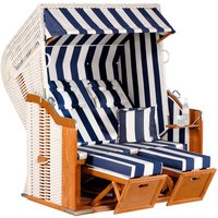 Sonnenpartner - SunnySmart Garten-Strandkorb Rustikal 250 plus 2-Sitzer xl weiß/blau mit Kissen von SONNENPARTNER