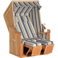 SunnySmart Garten-Strandkorb Rustikal 50 plus 2-Sitzer beige/blau mit Kissen von SONNENPARTNER