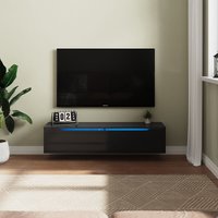 1400mm TV-Lowboard 2 Türen Moderner hochglänzender hängender TV-Schrank mit Umgebungslicht für Wohnzimmer-Schlafzimmer-Möbel, Schwarz - Sonni von SONNI
