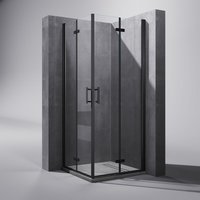 80x80cm Duschkabine Eckeinstieg, Duschecke Dusche 180° Drehbar Falttür, 6mm nano Selbstreinigendes Transparentes Glas, Schwarzer Aluminiumrahmen von SONNI