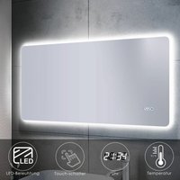 Badspiegel led Touch 120x60 mit Beleuchtung Uhr Temperatur Spiegel Wandspiegel von SONNI