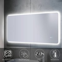 Badspiegel LED Touch 120x60 mit Beleuchtung Uhr Temperatur Spiegel Wandspiegel von SONNI