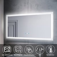 Badspiegel LED Touch mit Beleuchtung Uhr Beschlagfrei Wandspiegel 120x60 Bad von SONNI