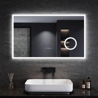 Sonni - Badspiegel led Beschlagfrei Touch Schalter Klatweiß 100x60cm Energie Sparen Mit dreifacher Lupe Mit Uhr Vergrößerungsspiegel von SONNI