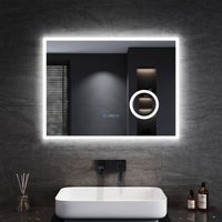 Sonni - Badspiegel led Beschlagfrei Touch Schalter Mit dreifacher Lupe Mit Uhr Vergrößerungsspiegel 100x60cm von SONNI