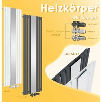 Sonni - Design Heizkörper Vertikal mit Spiegel Röhrenheizkörper 1800x500mm Einlagig Paneelheizkörper Antrazit,mit Antrazit Multiblock von SONNI