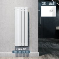 Design Heizkorper klein Weiß Flachheizkörper Vertikal wc Paneelheizkörper 900x311mm 312 Watt - Sonni von SONNI