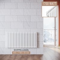 Design Röhrenheizkörper Heizkörper Paneelheizkörper Wandheizung Weiß 600x1180mm Doppellagig Horizontal von SONNI