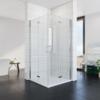 Sonni - Duschkabine Eckeinstieg mit Falttür 180º nano Glas Höhe 195cm beide Seiten faltbar Duschraum Duschabtrennung 80x80 cm von SONNI