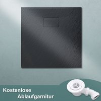 Sonni - Duschtasse 80x80cm Flach Duschwanne smc inkl.Ablaufgarnitur,Antirutsch,Schneidbaren Design Schwarz von SONNI