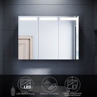 Edelstah Spiegelschrank mit led Beleuchtung mit Rasiererbuchse Badschrank Badspiegel Drei Türe 90x65cm - Sonni von SONNI