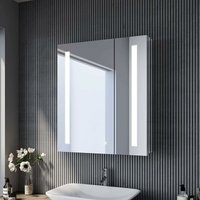 Edelstahl led Spiegelschrank mit Beleuchtung 60x70cm,Touch+Steckdose,Drahtloses Scharnier Design - Sonni von SONNI