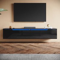 Hochglanz tv Schrank mit Schublade und LED-Lichtern, Wandmontage/Standmontage, Geeignet für Wohnzimmer und Schlafzimmer, Schwarz, 1600 x 350 x 300 mm Hochglanz tv Schrank mit Schublade und LED-Lichtern, Wandmontage/Standmontage, Geeignet für Wohnzimmer und Schlafzimmer, Schwarz, 1600 x 350 x 300 mm von SONNI