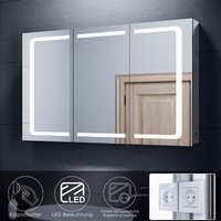 Led Spiegelschrank Bad Spiegel Badezimmer Badezimmerspiegel Badschrank mit Beleuchtung Steckdose 3türig 105x65x13 cm - Sonni von SONNI