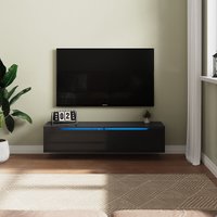 Moderner hochglänzender hängender TV-Schrank Fernsehtisch mit LED-Licht, TV-Möbel mit 2 Türen zur Aufbewahrung von Medien Schwarz, 1400mm - Sonni von SONNI