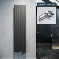Paneelheizkörper Vertikal Flachheizkörper Anthrazit Doppellagig 1800x462mm Heizung Heizkörper mit Chrom Multiblock Hahnblock Heizkörper Thermostat von SONNI