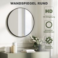 Runder Spiegel Wandspiegel hochwertigen Schwarz Aluminiumrahmen Badezimmerspiegel 50x50cm - Sonni von SONNI