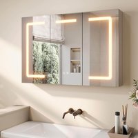 SONNI 3 Türiger Spiegelschrank Bad mit Beleuchtung LED Badezimmer Spiegelschrank mit Anti-Beschlag, Steckdose, 3 Lichtfarben, Dimmbar, Vollständig Montiert von SONNI