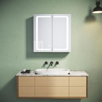 SONNI Aluminum Spiegelschrank mit Beleuchtung Badezimmer verstellbare Einlegeböden wasserdicht beschlagfrei mit Touchschalter und Steckdose von SONNI