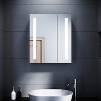 SONNI Bad mit Beleuchtung 60 cm breit Edelstahl Badezimmer-Spiegelschrank mit Beleuchtung und Steckdose Touchschalter Kabelloses Scharnier Design von SONNI