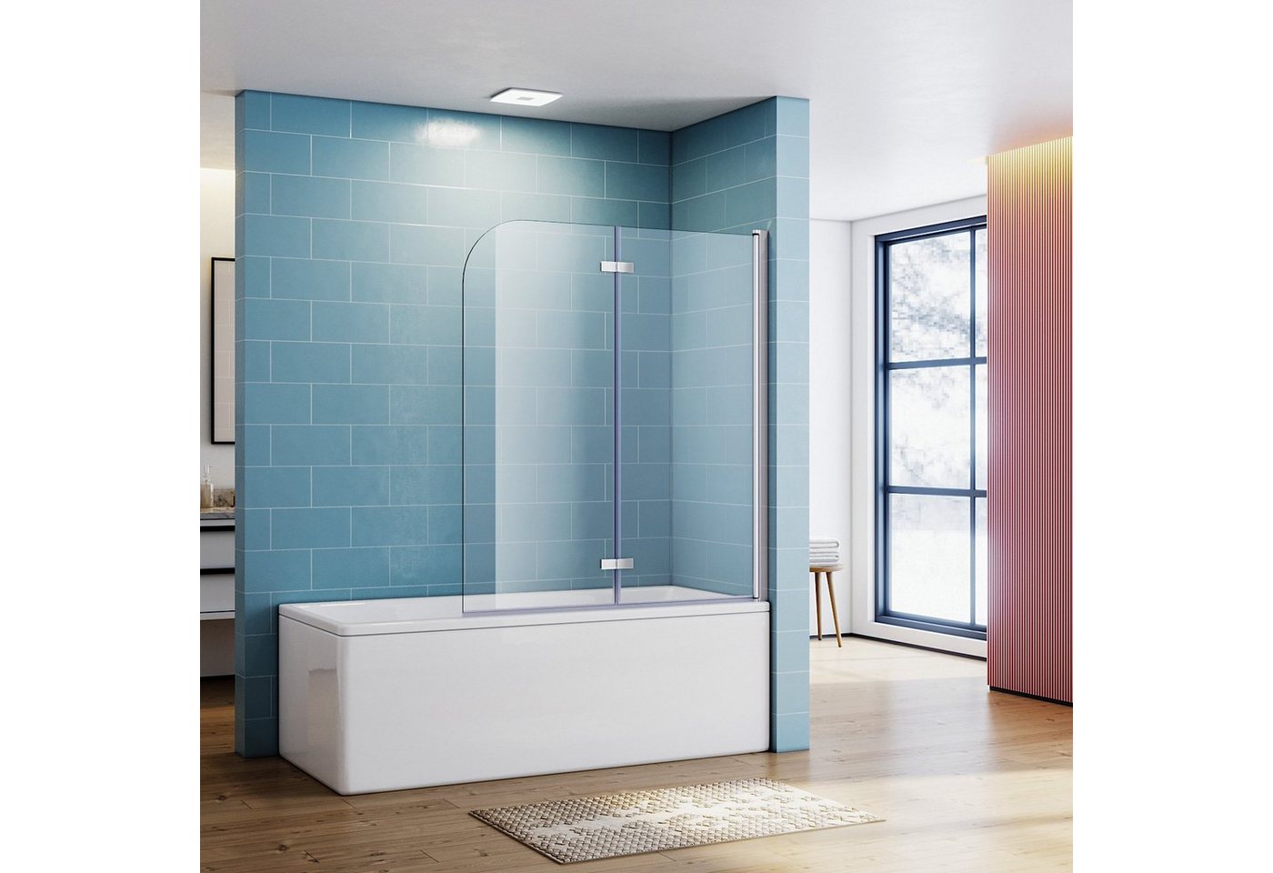 SONNI Badewannenaufsatz Duschwand für Badezimmer mit Nano Glas, Sicherheitsglas (2 tlg), 120x140 cm, chrom von SONNI
