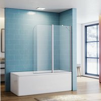 Badewannenaufsatz Glas Dusche Duschkabine Duschwand Badewannen Faltwand Duschabtrennung 140(H)x120(B)cm,180°schwenkbar,Hebe-Senk-Funktion,mit von SONNI